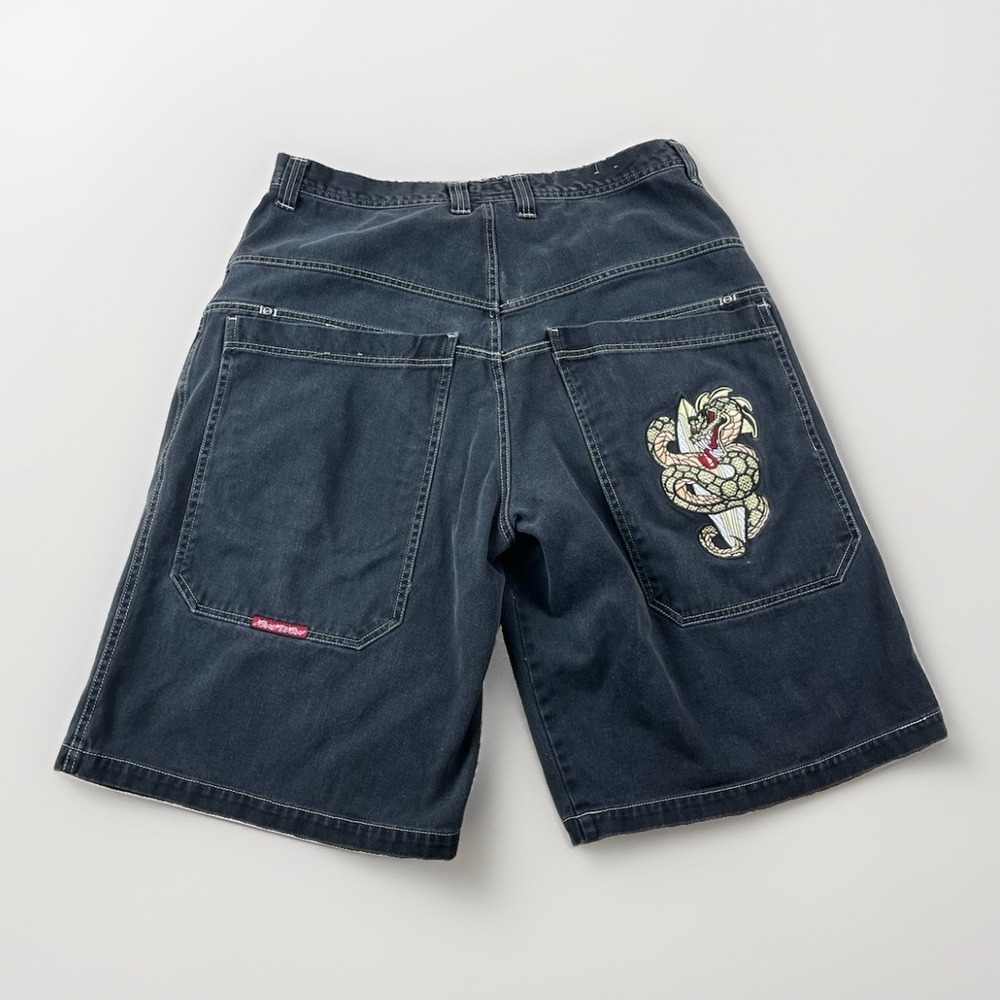 Ignition Jean Shorts 39 Baggy Skater Black Dragon Grunge JNCO Style VTG Y2K